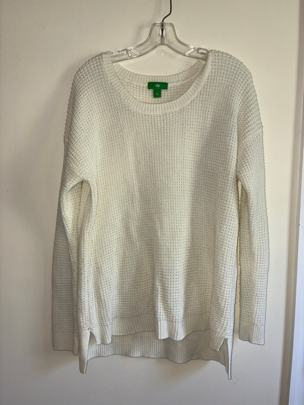 dip Cream Waffle-Knit Scoop Neck Sweater